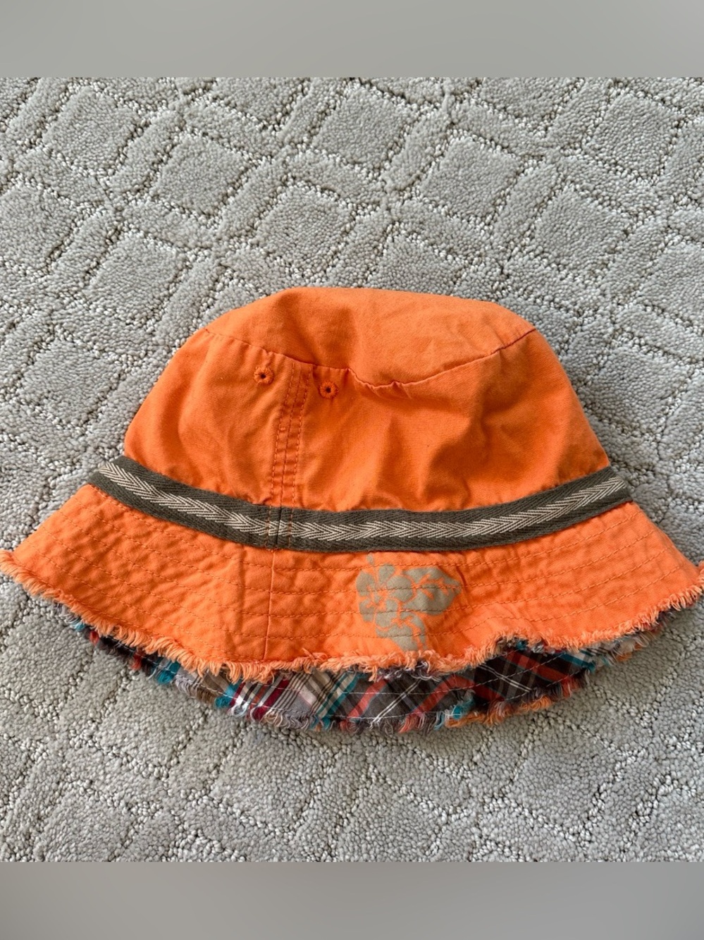 Old Navy Orange Reversible Plaid-Trim Kids Bucket Hat